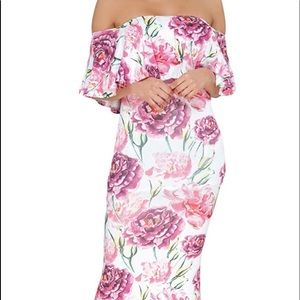 Floral Off Shoulder Ruffle Maxi Dress XL